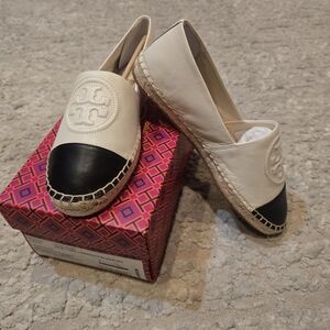 Tory Burch Black and Cream Espadrilles